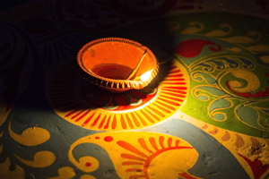 Diyas Decorated On Rangoli During Diwali