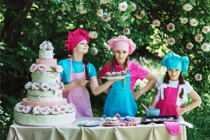 Mother and daughter baking